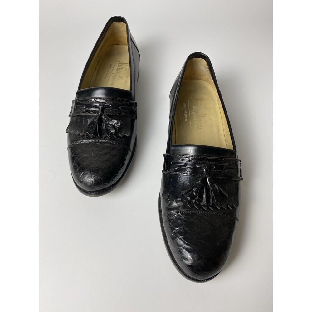 Neiman Marcus Men’s Black Leather Tassel Slip On Shoes 8.5 M